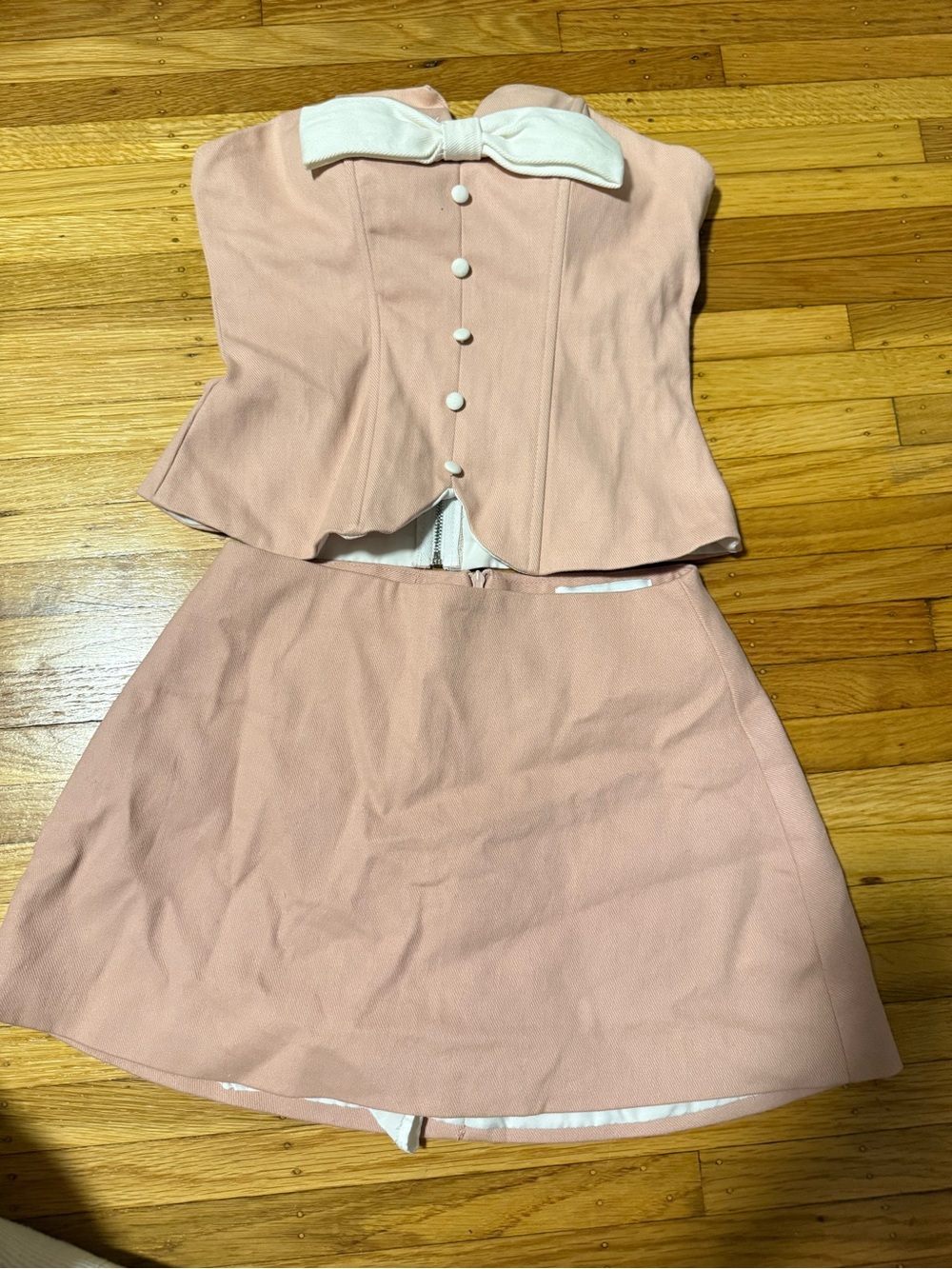 Pink Two-Piece Bow-Accent Dress Set